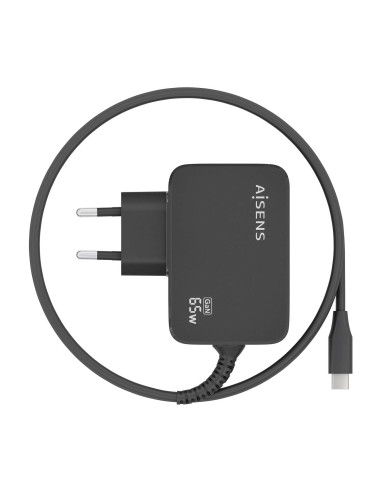 AISENS Cargador GaN 65W PD3.0 1xUSB-C 1.8m, Negro