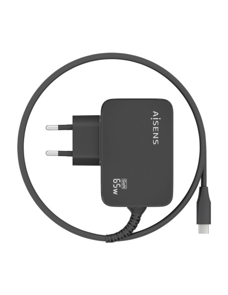 AISENS Cargador GaN 65W PD3.0 1xUSB-C 1.8m, Negro