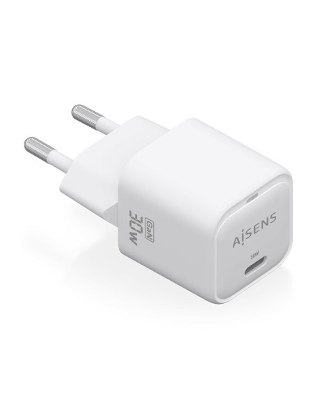 AISENS Cargador GaN 30W, 1xUSB-C PD3.0 QC4.0, Blanco