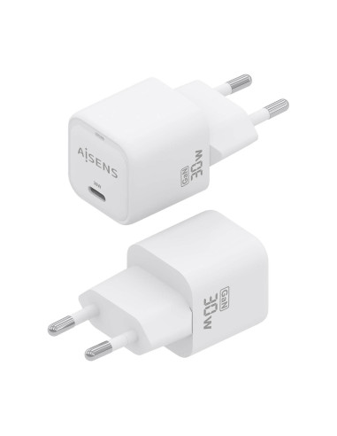 AISENS Cargador GaN 30W, 1xUSB-C PD3.0 QC4.0, Blanco