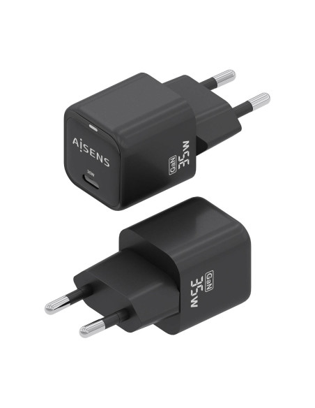 AISENS Cargador GaN 35W, 1xUSB-C PD3.0 QC4.0, Negro