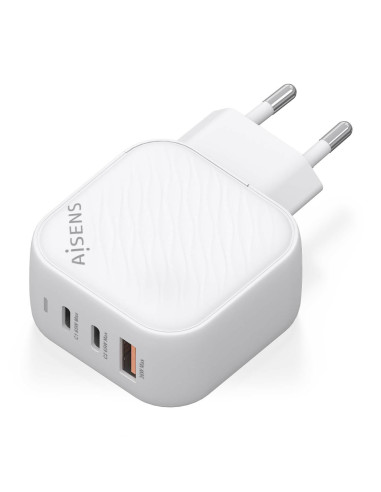 AISENS Cargador GaN 65W, 2xUSB-C PD3.0 QC4.0, 1xUSB-A QC3.0, Blanco