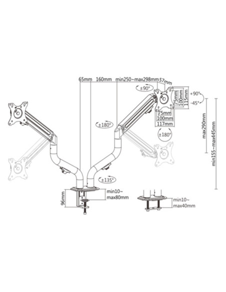 Gembird MA-DA2-02 soporte para monitor 81,3 cm (32") Escritorio Negro