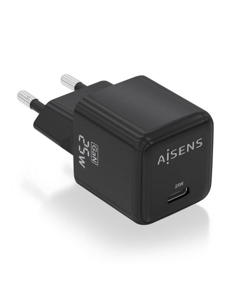 AISENS Cargador GaN 25W, 1xUSB-C PD3.0 QC4.0, Negro