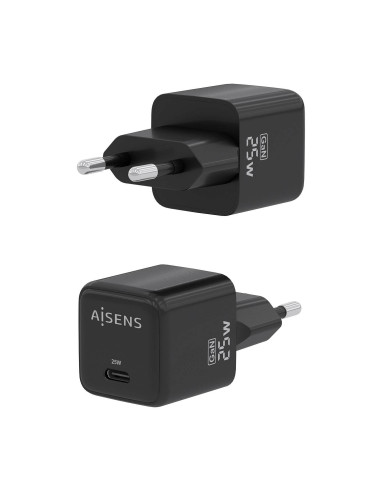 AISENS Cargador GaN 25W, 1xUSB-C PD3.0 QC4.0, Negro