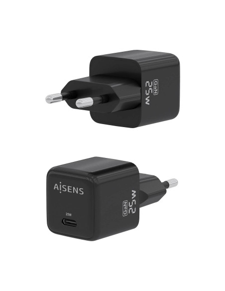 AISENS Cargador GaN 25W, 1xUSB-C PD3.0 QC4.0, Negro