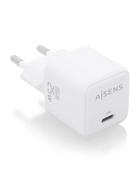AISENS Cargador GaN 25W, 1xUSB-C PD3.0 QC4.0, Blanco
