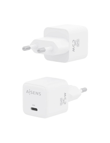 AISENS Cargador GaN 25W, 1xUSB-C PD3.0 QC4.0, Blanco