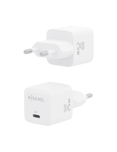 AISENS Cargador GaN 25W, 1xUSB-C PD3.0 QC4.0, Blanco