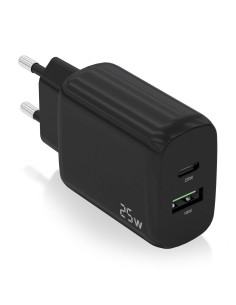 AISENS Cargador 25W, 1xUSB-C PD3.0, 1xUSB-A QC3.0, Negro