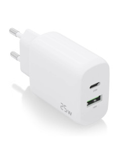 AISENS Cargador 25W, 1xUSB-C PD3.0, 1xUSB-A QC3.0, Blanco