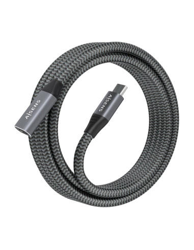 AISENS Cable USB 3.2 Gen2x2 Aluminio 20Gbps 8K@30Hz 5A 100W, Tipo USB-C M-USB-C H, Gris, 2.0 m