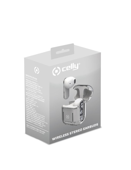 Celly SHEER Auriculares True Wireless Stereo (TWS) Dentro de oído Llamadas Música Transparente, Blanco