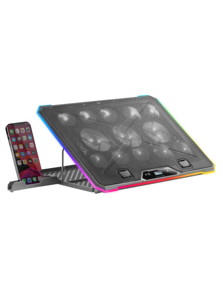 Mars Gaming MNBC13, Base Refrigeradora y Stand para Portátiles Hasta 17”, Iluminación ARGB 10 Modos, 13x Ventiladores con LED