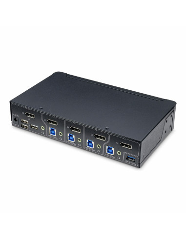 StarTech.com Switch KVM de 4 Puertos DisplayPort para Un Monitor - 4K 60Hz - Hub Ladrón de 6 Puertos USB - TAA - DisplayPort