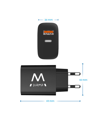 Ewent EW1319 cargador de dispositivo móvil Universal Negro Corriente alterna Carga rápida Interior