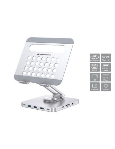 Conceptronic DONN26G mueble y soporte para dispositivo multimedia Plata Tableta Carro para administración de tabletas