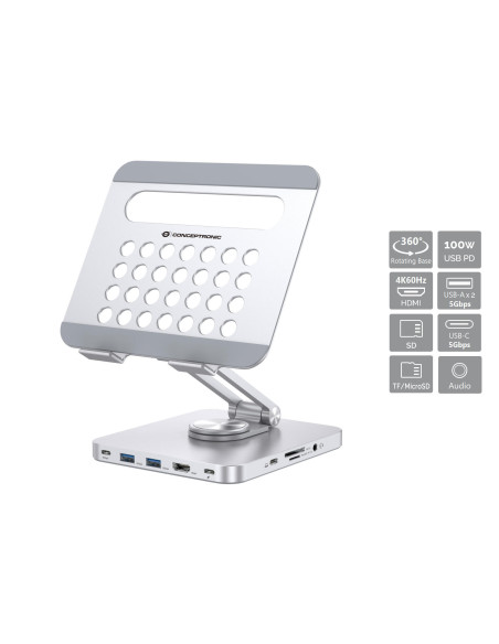 Conceptronic DONN26G mueble y soporte para dispositivo multimedia Plata Tableta Carro para administración de tabletas