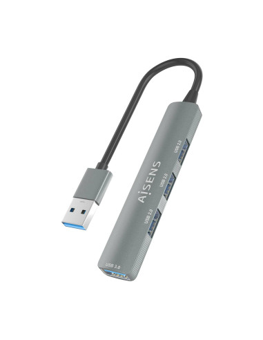 AISENS HUB USB 3.0 Aluminio, 1xUSB3.0 A H+3xUSB2.0 A H, Gris, 10cm