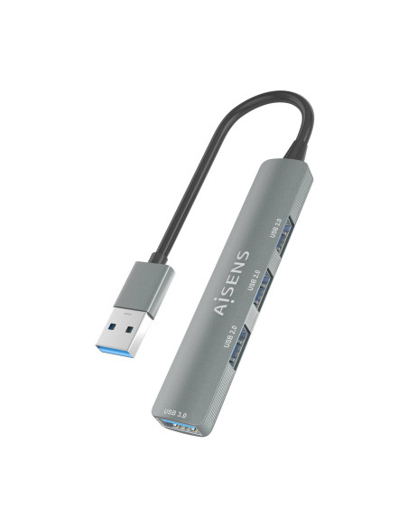 AISENS HUB USB 3.0 Aluminio, 1xUSB3.0 A H+3xUSB2.0 A H, Gris, 10cm