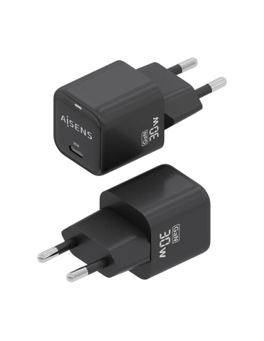 AISENS Cargador Gan 30W, 1xUSB-C PD3.0 QD4.0, Negro