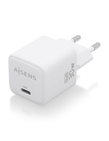 AISENS Cargador Gan 30W, 1xUSB-C PD3.0 QD4.0, Blanco