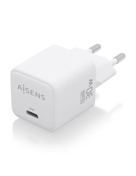 AISENS Cargador Gan 30W, 1xUSB-C PD3.0 QD4.0, Blanco