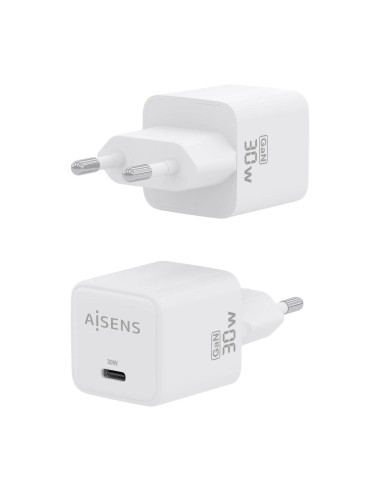 AISENS Cargador Gan 30W, 1xUSB-C PD3.0 QD4.0, Blanco