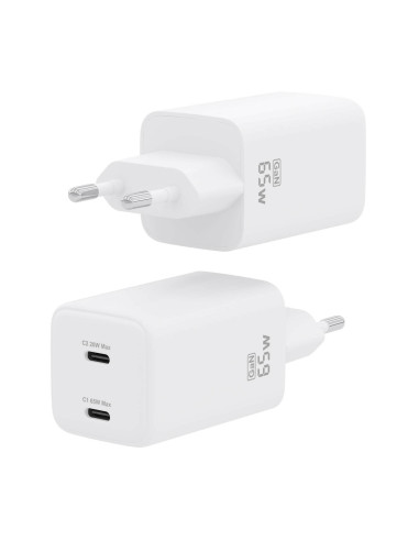 AISENS Cargador Gan 65W, 2xUSB-C PD3.0 QD4.0, Blanco