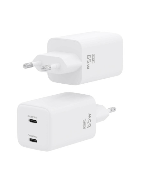 AISENS Cargador Gan 65W, 2xUSB-C PD3.0 QD4.0, Blanco