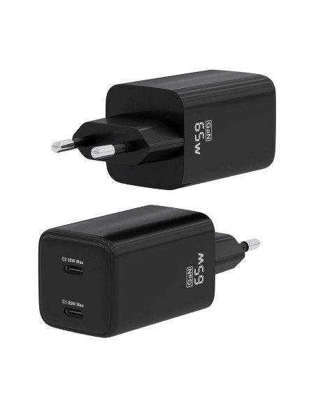 AISENS Cargador Gan 65W, 2xUSB-C PD3.0 QD4.0, Negro