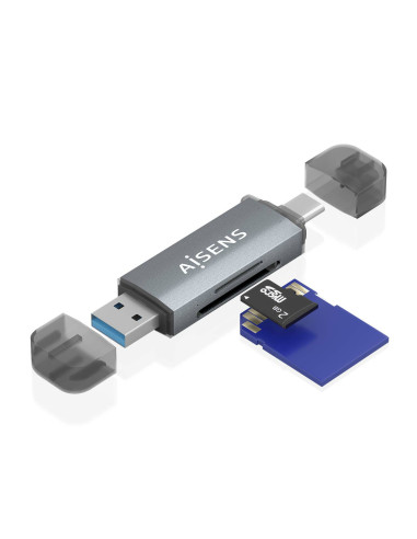 AISENS Lector de Tarjetas SD, Micro SD, MMC, RS-MMC, MMC Micro, USB-A y USB-C, Gris