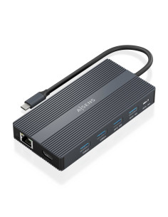 AISENS USB-C Dock 12 En 1, USB-C a 2xHDMI, 1xDisplayport, 1xRJ45, 4xUSB-A, 1xUSB-C, 1xUSB-C PD, 1xSD, 1xMicro SD, Gris, 20cm 2