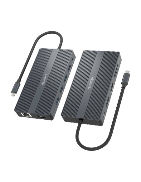 AISENS USB-C Dock 12 En 1, USB-C a 2xHDMI, 1xDisplayport, 1xRJ45, 4xUSB-A, 1xUSB-C, 1xUSB-C PD, 1xSD, 1xMicro SD, Gris, 20cm