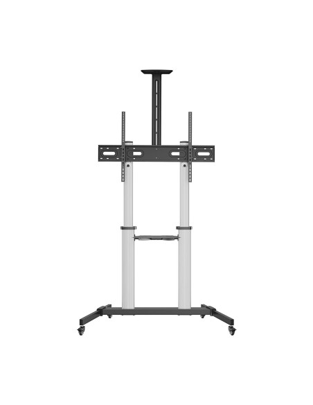 AISENS Soporte de suelo PRO con ruedas, bandeja para DVD y soporte de cámara para Monitor TV 100Kg de 60-100, Negro-Plata