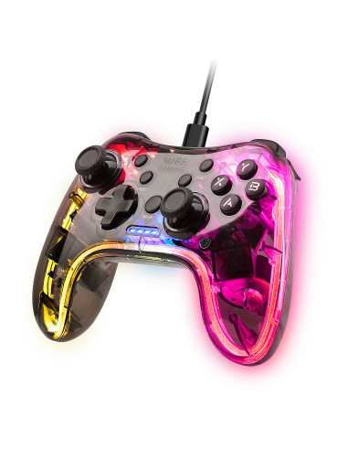Mars Gaming MGP-C, Gamepad Profesional Neón RGB, Vibración Háptica Dual, Joysticks Analógicos, Mando para PC, Switch, PS3,