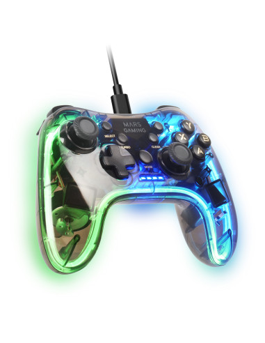 Mars Gaming MGP-C, Gamepad Profesional Neón RGB, Vibración Háptica Dual, Joysticks Analógicos, Mando para PC, Switch, PS3,