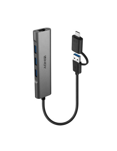 Lindy 43379 hub de interfaz USB 3.2 Gen 1 (3.1 Gen 1) Type-A + Type-C 5000 Mbit s Gris