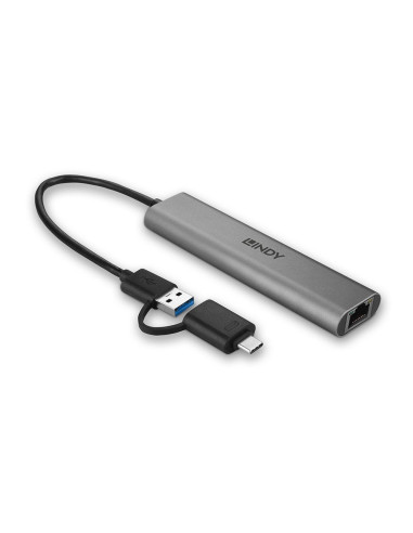 Lindy 43379 hub de interfaz USB 3.2 Gen 1 (3.1 Gen 1) Type-A + Type-C 5000 Mbit s Gris