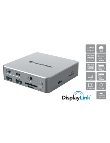 Conceptronic DONN25G base para portátil y replicador de puertos Alámbrico USB 3.2 Gen 2 (3.1 Gen 2) Type-C Plata