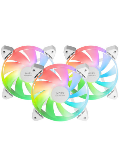 Mars Gaming MF-3A, Kit 3x Ventiladores FDB Ultrasilenciosos 120mm, Iluminación ARGB Rainbow 360º Sin Marco, Ventialdores 3en1