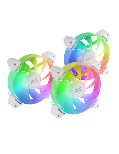 Mars Gaming MF-3A, Kit 3x Ventiladores FDB Ultrasilenciosos 120mm, Iluminación ARGB Rainbow 360º Sin Marco, Ventialdores 3en1
