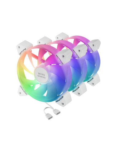 Mars Gaming MF-3A, Kit 3x Ventiladores FDB Ultrasilenciosos 120mm, Iluminación ARGB Rainbow 360º Sin Marco, Ventialdores 3en1