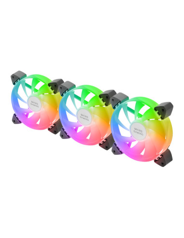 Mars Gaming MF-3A, Kit 3x Ventiladores FDB Ultrasilenciosos 120mm, Iluminación ARGB Rainbow 360º Sin Marco, Ventialdores 3en1