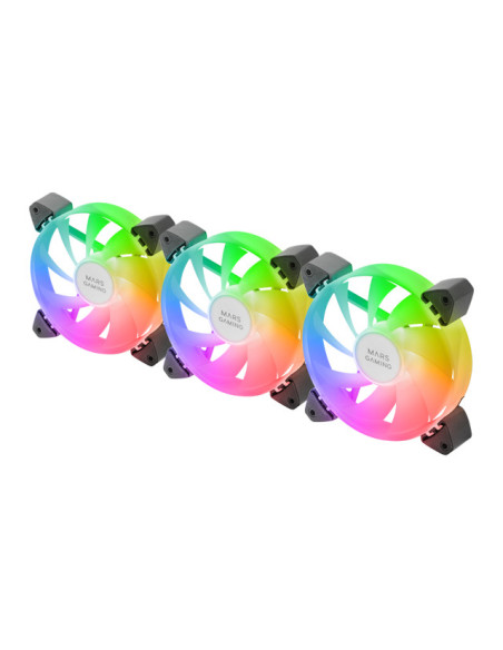 Mars Gaming MF-3A, Kit 3x Ventiladores FDB Ultrasilenciosos 120mm, Iluminación ARGB Rainbow 360º Sin Marco, Ventialdores 3en1