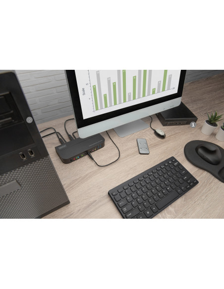 Digitus Conmutador KVM, 2 puertos, 4K60Hz, 2 DP in, 1 DP HDMI out
