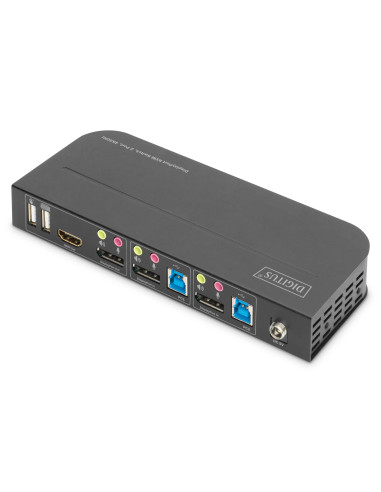 Digitus Conmutador KVM, 2 puertos, 4K60Hz, 2 DP in, 1 DP HDMI out