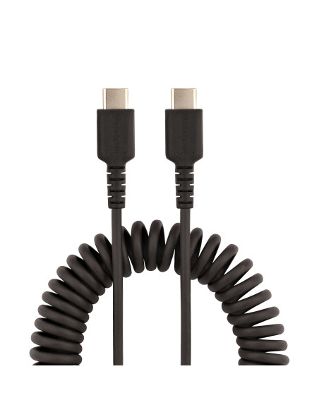 StarTech.com Cable de 50cm de Carga USB C a USB C, Cable USB Tipo C Rizado de Carga Rápida y Servicio Pesado, Cable USB 2.0