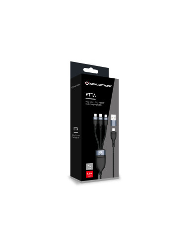 Conceptronic ETTA06B15 cable USB USB 2.0 1,5 m USB C USB C Micro-USB B Lightning Negro