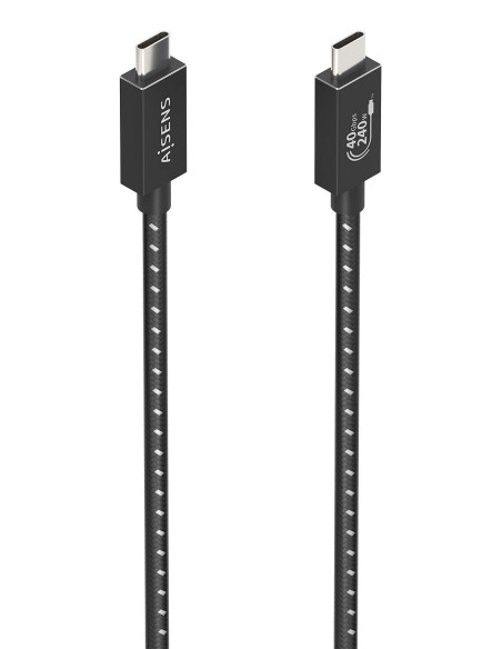 AISENS Cable USB4 Gen3x2 Aluminio 40Gbps 8K@60Hz 5A 48V 240W E-Mark, Tipo USB-C M-USB-C M, Negro, 0.5m